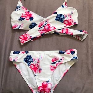 Size Medium, white floral swim suit